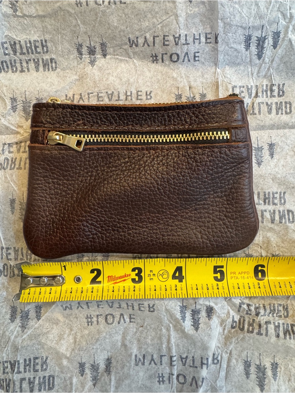 Portland Leather Small Brown Leather Zip Wristlet Wallet with Gold Hardware